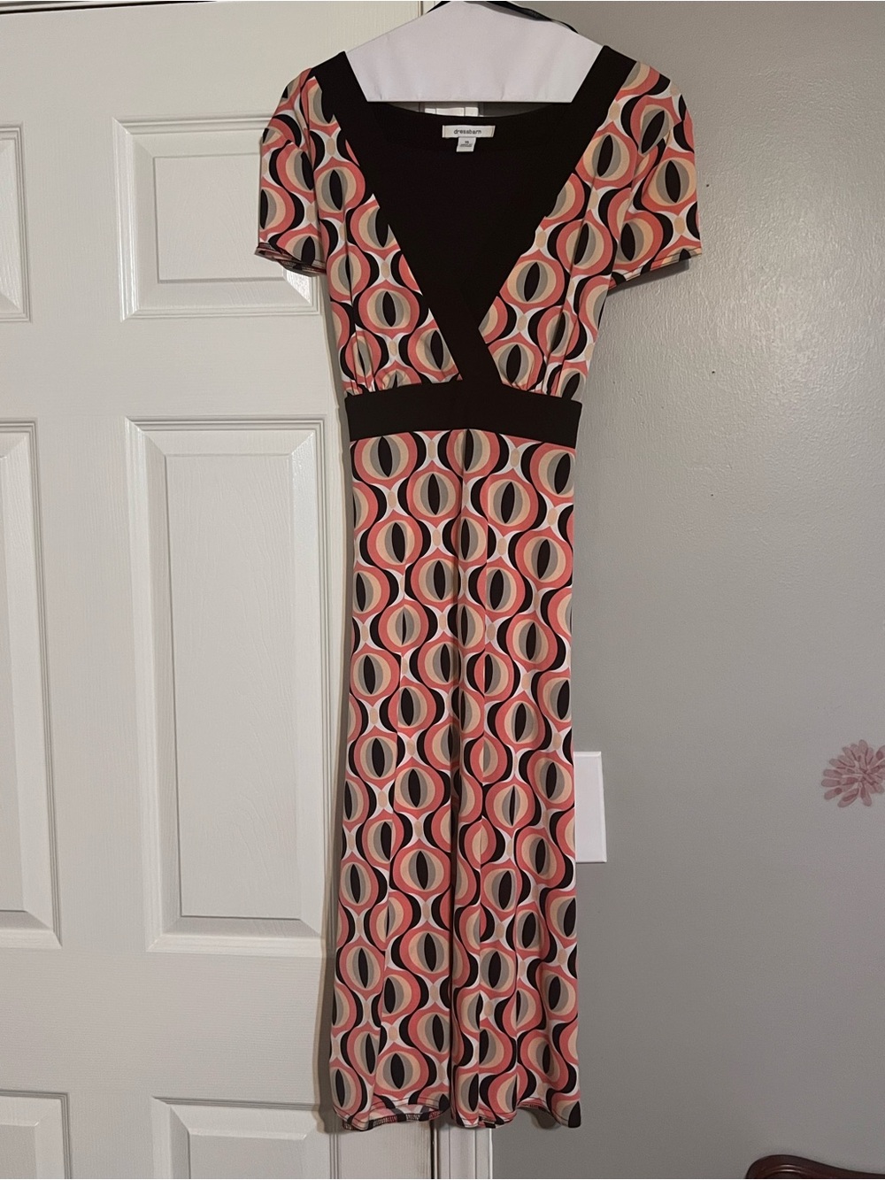 dressbarn Coral and Black Geometric Wrap Maxi Dress